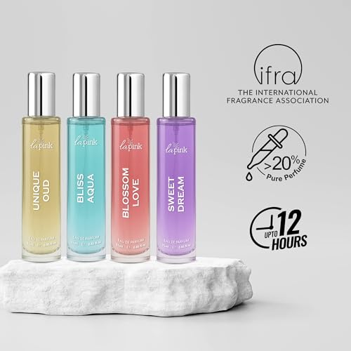 Image of LA PINK Silver Collection Unisex EDP Perfume Valentine Gift Set for Him & Her | Long Lasting Eau De Parfum | Travel-Friendly Fragrance Pack | Gift for Couple | Pack of 4 (25ml each)