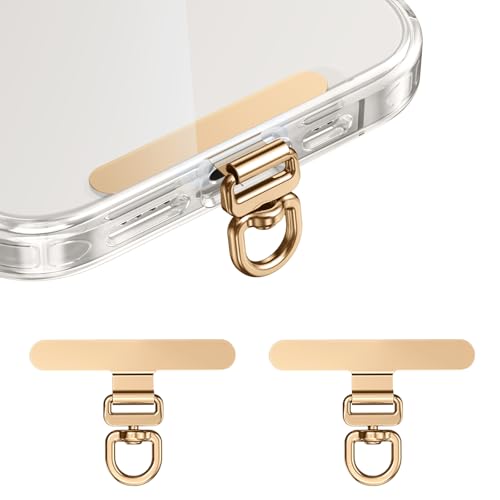 saxsion Phone Tether Tab & Lanyard Tab 360 Swivel Clip - Ultra Thin Stainless Steel Universal Patch for All Phone Cases No Block Charging (Champagne Gold*2)