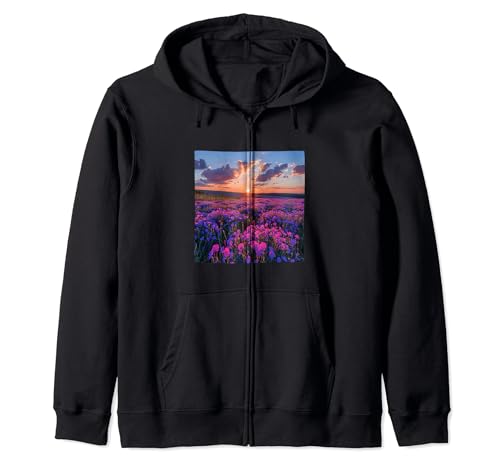 Bergenia Flower Field Beautiful Sunset Graphic Zip Hoodie