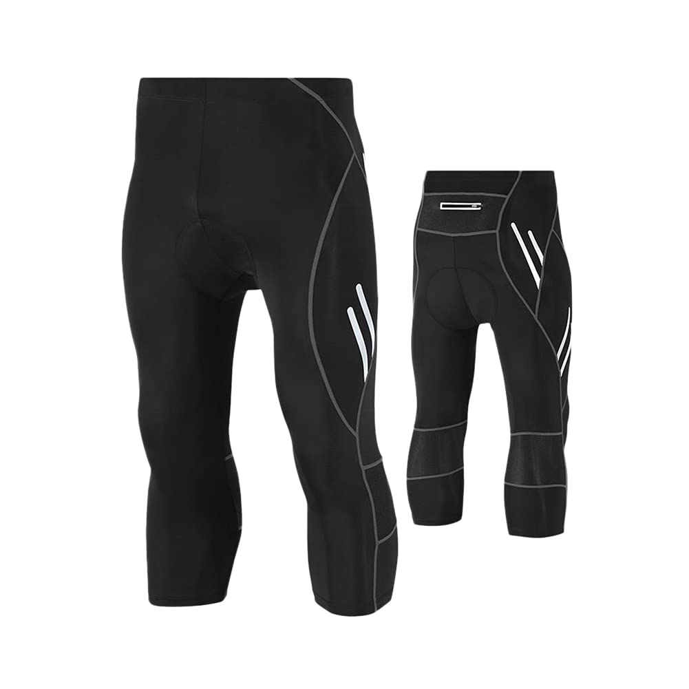 Cyclisme Pantalons 3/4 Homme Pantalon de Cyclisme Cuissard de Vél avec 3D Gel Rembourré Séchage Rapid Pantalon Collant Cycliste Respiant Pantalon de Vélo Pantalons de Survêtement de Compression