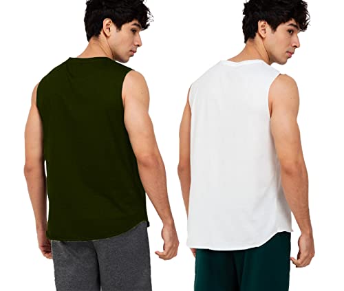 Image of Solid Sleeveless Cotton Regular Fit Mens Stylish Top Tanks Vest T-Shirt (Combo Pack of 2)