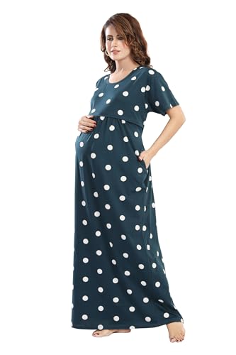 Image of Fabme Women's Full Length Printed Pre and Post Pregnancy Pure Cotton Nursing Nightdress Nighty