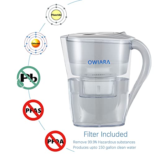Owiara Water Filter Pitchers For Drinking Water With Activated Carbon Filter,10 Cup 150 Gallon Filter Water Pitcher, Bpa Free And Removes Fluoride, Chlorine, Lead, Pfas, Pfoa #TOP2
