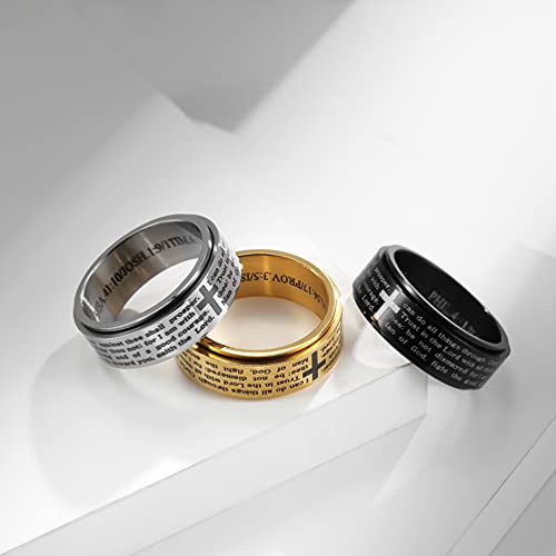 Men's Stainless Steel Bible Verse Christian Lord's Prayer Cross Ring Wedding Bands Engraved Praying3