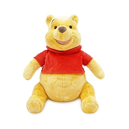 Disney Store Official Winnie The Pooh Soft Toy, Medium 12 inches, Cuddly Toy Made with Soft-Feel Fabric with Embroidered Details and Wearing Classic Red T-Shirt, Suitable for All Ages