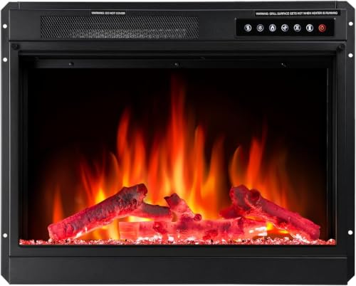 Image of R.W.FLAME 23 inch Electric Fireplace Insert Adjustable 4 Flame Colors, 12 Log Colors, 5 Flame Speeds and Brightness, Remote Control, Adjustable Temperature from 50F to 99F, 750W /1500W(23''X18'')