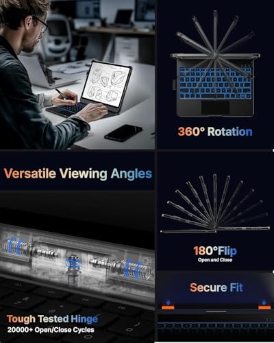 Image of typecase Touch Keyboard for iPad Pro 11 Inch (M5 /M4) Multi-Touch Trackpad, 11 Colors Backlit, 360 Rotatable Case, Pencil Holder- Black'26 (** NOT for Pro 11 M2, 11th /A16 & Air 11 (M3 /M2)