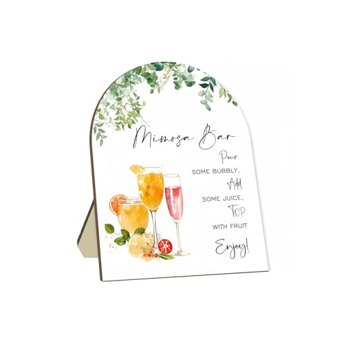 Mimosa Bar Sign 10 x 8 Inch Freestanding Wooden Table Sign with Drink-Mixing Guide Mimosa Bar Supplies for Bridal Showers Weddings and Brunch Decorations