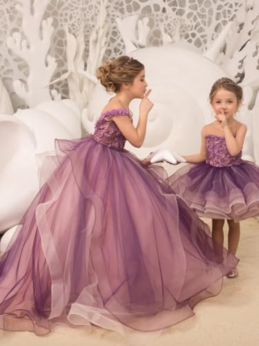 Flower Girl Dresses Off Shoulder Lace Applique Tulle Pageant Formal Evening Party Ball Gown4