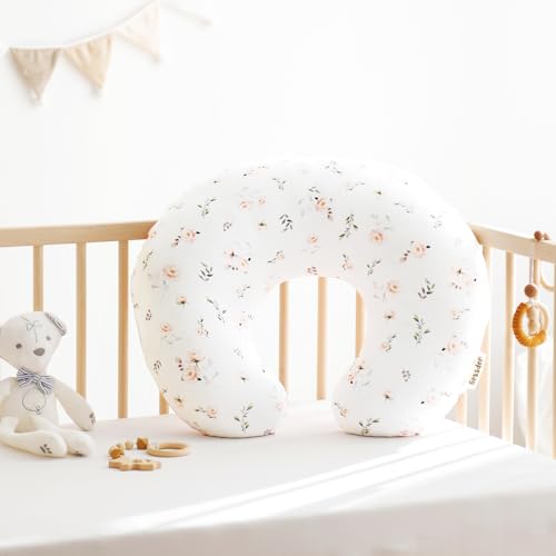 Image of GRSSDER Reversible Nursing Pillow Cover, Ultra Soft Stretchy Minky Removable Nursing Covers Fitted for Breastfeeding Pillows Snug and Safe, Comfortable Slipcover for Girls, Stylish Pink Rose Flora