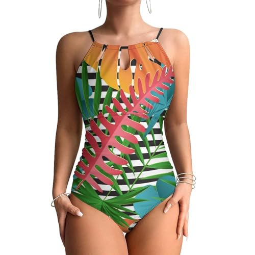Maillot de bain une pièce contrôle ventre galbant motif tropical unique