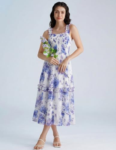 Image of Scarlet Darkness Floral Dress for Women 2026 Flowy Sundress Smocked Cottagecore Dresses