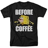 Popfunk Classic Spongebob Before Coffee Meme Unisex Adult T Shirt, Black, Large