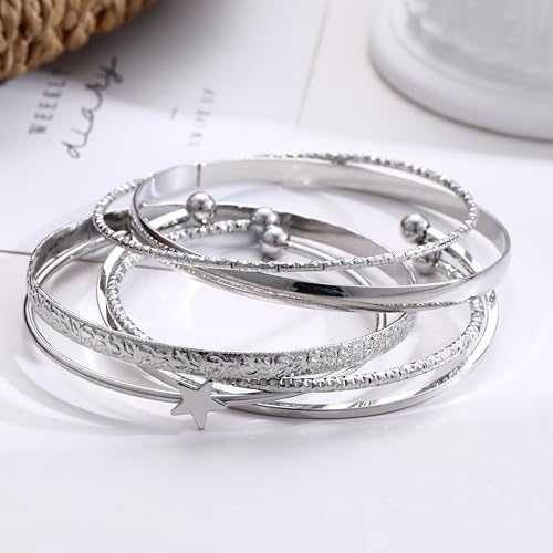Image of IF ME Gold Bangle Bracelets for Women, Indian Bangles Stackable Set, Multi Layer Textured 18K Gold Plated Chunky Bracelets Boho Jewelrys Set