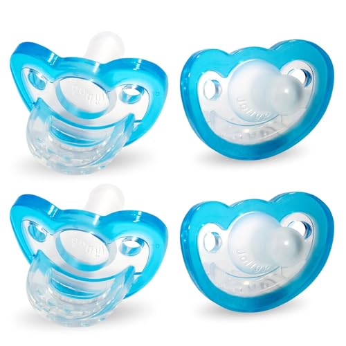 Image of RaZbaby Jollypop Pacifier for Newborns & Up, USA Made, Natural Shaped Orthodontic Binky, Lovingly Shared in NICUs & Hospitals Worldwide, Medical-Grade 100% BPA-Free - 0-3 Months, 4 Pack - Blue