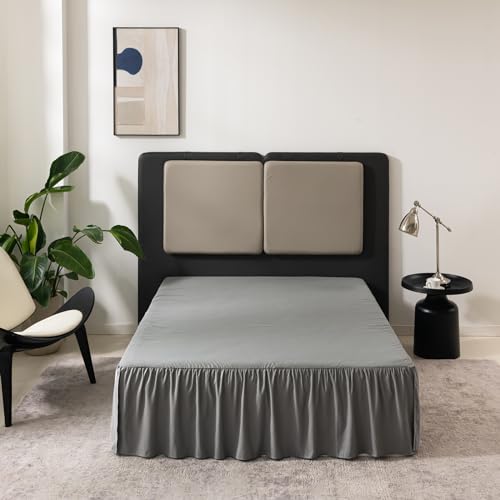 Image of Bed Skirt Queen Size 16 Inch Drop Ruffled Bed Skirt with Split Corners | Bed Skirt with Platform, Soft and Stylish 100% Microfiber, Grey
