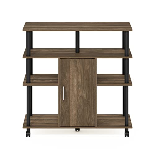 Image of Furinno Helena 4-Tier Multifunction Rolling Open Shelves Storage Cart Organizer, Columbia Walnut /Black