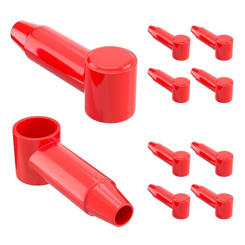 RVBOATPAT 10pcs Red Silicone Stud Terminal Cover Insulated Battery Terminal Protector Boot Fit 4 AWG - 2/0 AWG for 1/4",5/16",3/8" Battery Post