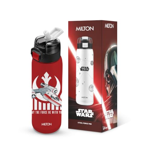 Milton Steel Force 900 Thermoware Water Bottle 600 ml with One Touch Safety Lock & Twin Lid Sip or Gulp, Long Hours Hot & Cold, Leak Proof, ISI Certified, PU Insulated, for Kids, Gym, School, Maroon