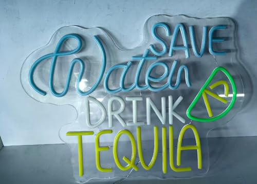 Image of Save Water Drink Tequila Neon Sign Dimmable Tequila Party Led Neon for Home Beer Bar Bedroom Restaurant Man Cave Bistro Club Party Decorations Christmas Birthday Gift Handmade LED Neon Tubing Signs