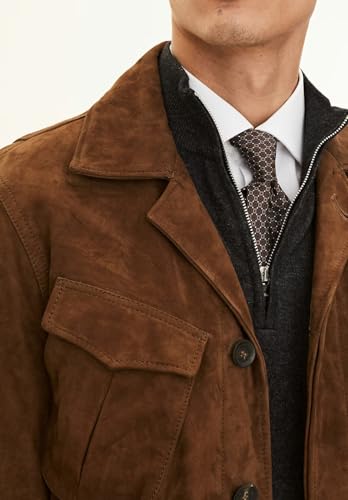 Mens Suede Leather Jacket Peaked Lapel Long Sleeve Solid Vintage Blazer with Pockets2