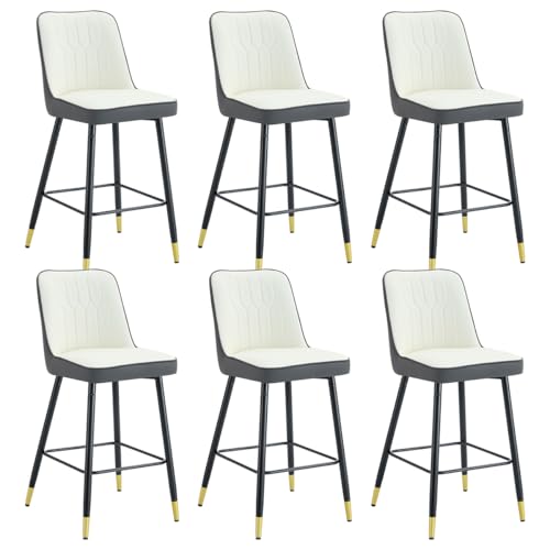 Image of 27'' Counter Height Bar Stools Set of 6 - Kitchen Island Stools with Back,Leather Barstools with Sturdy Metal Legs,Modern Counter Height Stools Ideal for Kitchen Island Pub Cafe