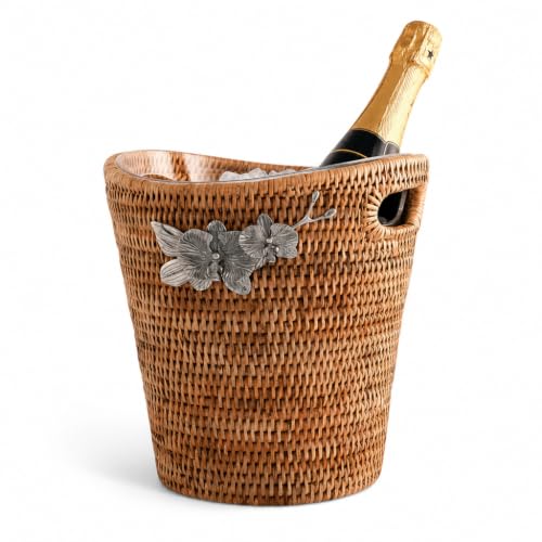 Vagabond House Wicker Rattan Champagne Bucket with Orchid Detail - Elegant Ice Holder for Parties, Indoor/Outdoor Use, 10 Inches Tall x 9.5 Inches Diameter