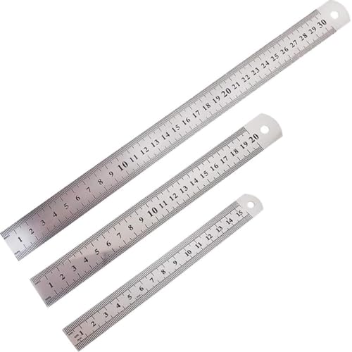 Visxcnu 3Pcs Regla Acero Inoxidable Metalica 15cm 20cm 30cm de Medición a Escala Doble de Precisión