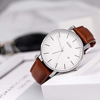 BUREI Ultra Thin Minimalist Modern Mens Watch Classy Date Gents Watch with Classic Simple Design of Big Face Soft Band