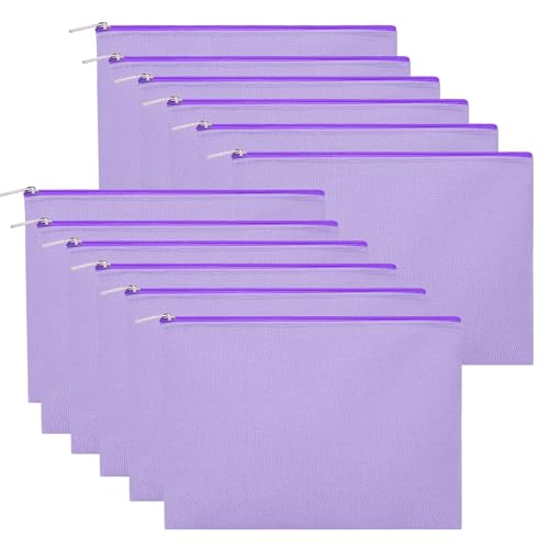 Image of 12 Pieces Cotton Canvas Makeup Bag, Multipurpose Cosmetic Bag with Zipper Travel Toiletry Pouch, Blank DIY Craft Bag (Purple, L)