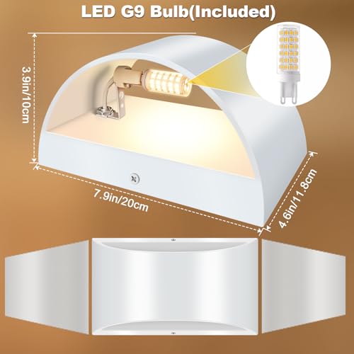 Image of 2 Pack Modern LED Wall Sconce Hardwired Indoor Wall Lights Up and Down Wall Mount Light Fixture for Living Room Bedroom Corridor Hallway Conservatory Warm White 3000K(with G9 Bulbs)