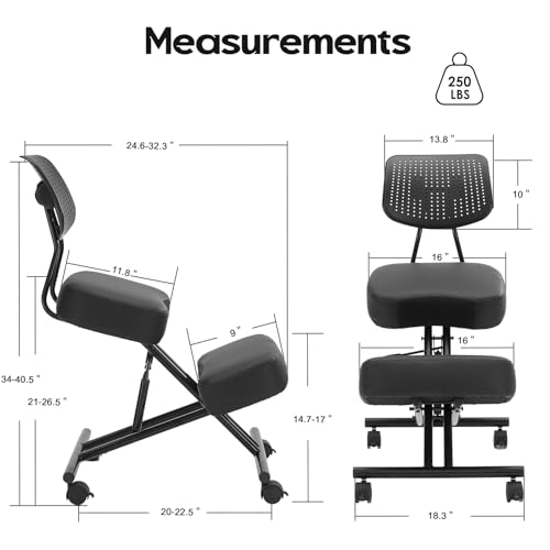 Image of Kneeling Chairs with Backrest PU Leather Ergonomic Home Office Chair Adjustable Height Seat Rolling Wheels Comfort Thick Cushion Work Stool Improve Posture Chair