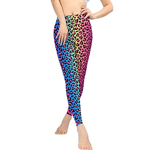 Wideasale Rainbow Leopard Print Workout Leggings Stretch Yoga Pants Plus Size For Women Butt Lifting Leggings Non See-Through Fitness Full-Length Tights For Running Athletic Trouser,Xl #TOP2