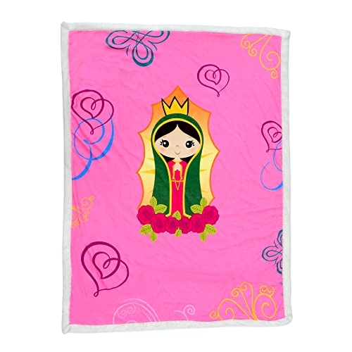 Image of Linzy Plush Virgin Mary Our Lady of Virgen de Guadalupe Baby Double Blanket, Super Soft Baby Double Blanket (50x40 Inch), Pink, 62312