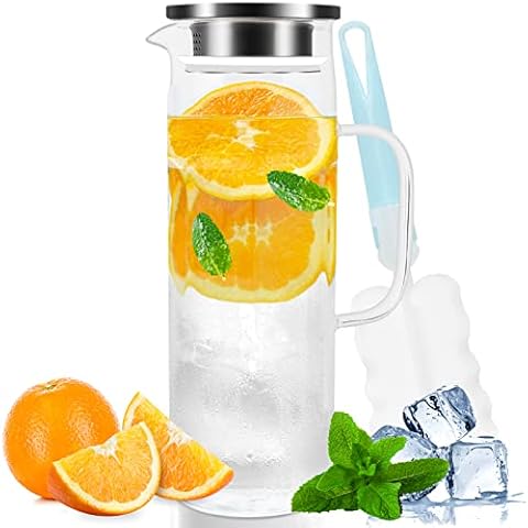 Yirilan Karaffe,1.5 Liter 51 Unzen Glaskaraffe,Wasserkaraffe,Wasserkrug,Karaffe Glas Cover