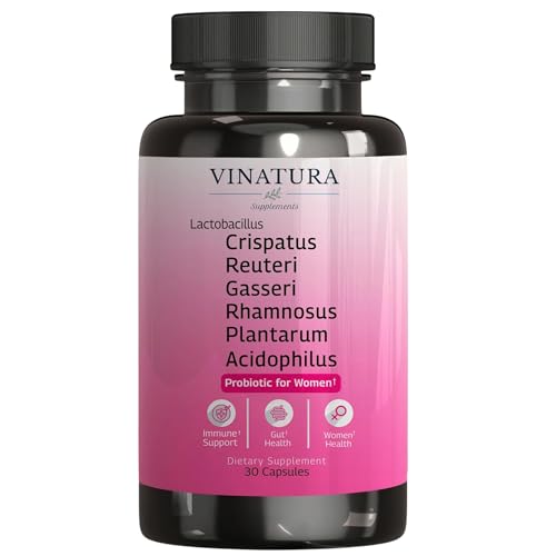 VINATURA Lactobacillus Rhamnosus, Reuteri, Gasseri, Plantarum, Crispatus, Acidophilus Probiotics - Probiotics for Women *USA Made & Tested* Women Vaginal Health, Gut and Digestive Health - 30 Capsules
