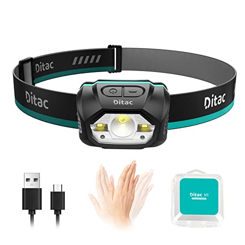 Ditac H1 Head Lamp Rechargeable, Head Lamp With Motion Sensor, Bright Led Headlamp, 440 Lumens 1800Mah Max Runtime 70 Hours, Ipx6 Waterproof Headlight 5 Modes For Hiking Camping Fishing (Green) #TOP15