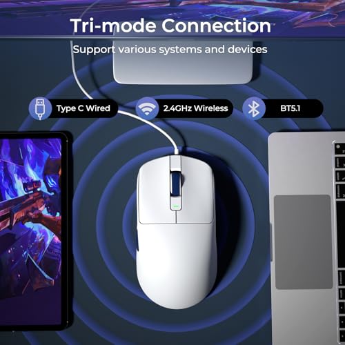 Image of RK ROYAL KLUDGE M30 Wireless Gaming Mouse,Ultra-Lightweight, PAW3311 Sensor, /Bluetooth /USB-C Rechargeable Wireless Mouse with Programmable Buttons for PC /Mac, White