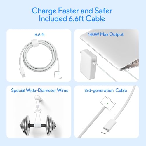Image of 140W Mac Book Pro Charger, Mag 3 PD 3.1 Cable for Mac Pro 14-16inch 2021 2023 2024 2025 2026 M1 M2 M3 M4 M5, Mac Air 13-15inch 2022 2023 2024 2025 2026 M2 M3 M4 M5, Include 6.6ft Cable