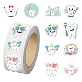 500PCS Teeth Stickers for Kids 10 Styles Sticker Rolls Cartoon Teeth Fairy Stickers Tooth Party Favors Waterproof Vinyl Stickers(500 Per Roll)