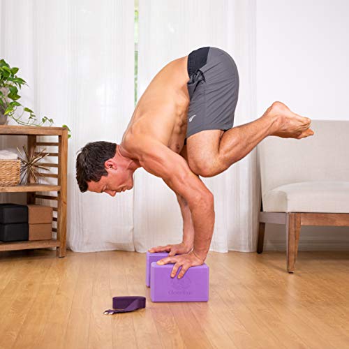 Yoga Blocks And Strap Set 2 Pack Yoga Blocks Light Weight High Density Foam 4 X 6 X 9 Inches And 8 Foot Thick Cotton Yoga Strap For Beginners And Advanced Yogis Supports All Poses (Purple) #TOP1