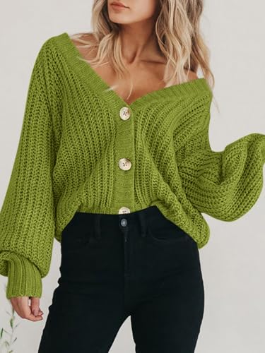 Image of PRETTYGARDEN Women's Chunky Knit Open Front Sweater Long Sleeve Button Loose Short Cardigan Outerwear Coats