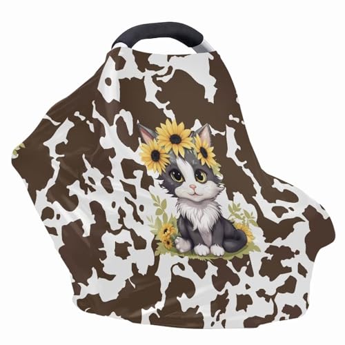 Image of Cow Cat Baby Car Seat Cover Durable Washable Breastfeeding Scarf Dust Cover Privacy Protection Lightweight Durable Multi-Purpose Car Seat Canopy Cover