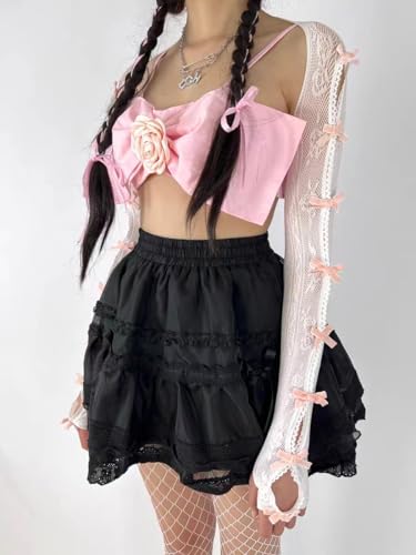 Women's Mesh Lace Shrug Crop Top Y2K Aesthetic Arm Sleeves Cardigan with Bow Grunge Cute Fairycore Accessories3