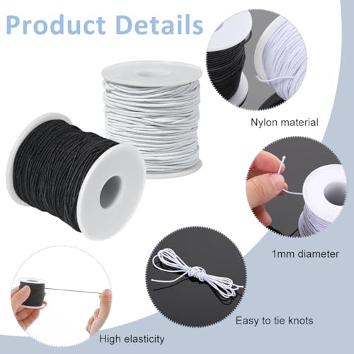 Image of HASTHIP 2 Rolls Elastic Thread for Bracelet, Bracelet String Elastic, Breading Cord Elastic for Bracelets Making, 131ft 1mm Black & White Elastic String for Bracelets, Jewelry Making, DIY Crafts