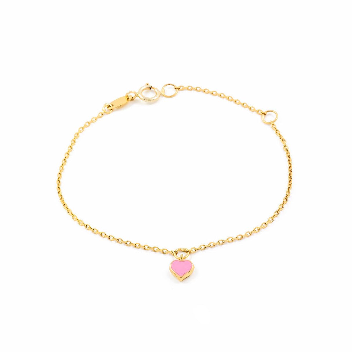 Monde Petit Bracciale bambina cuore smaltato rosa - oro giallo 9k (375) - Scatola Regalo - Certificato di garanzia