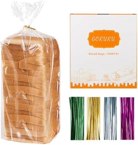 Bread Bags for Homemade Bread - Durable Plastic bags for Loaf, Bagels & More - Adjustable Sourdough bread Bags for Home Bakers & Bakery Owners - 100 Pcs with 110 Colorful Ties (5