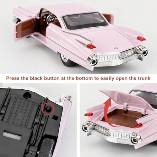 Image of 1:32 Scale Cadillac Eldorado Alloy Pickup Car Toy Metal Pull Back Diecast Car with Openable Door and Sound Light, Gifts Toys for Kids【Pink】