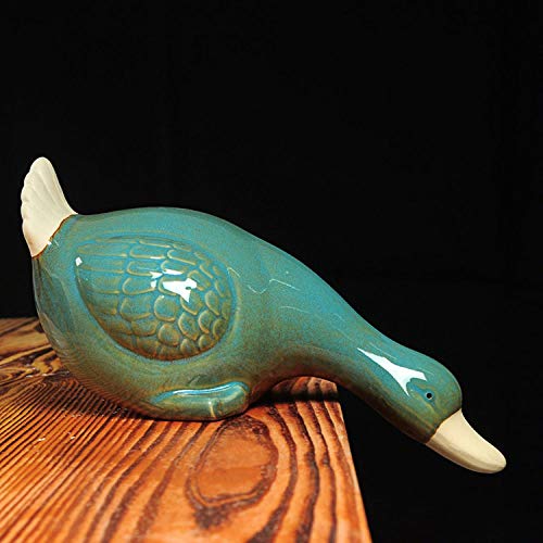 Statue canard en céramique bleu : mini figurine créative de table pour salon et étagère