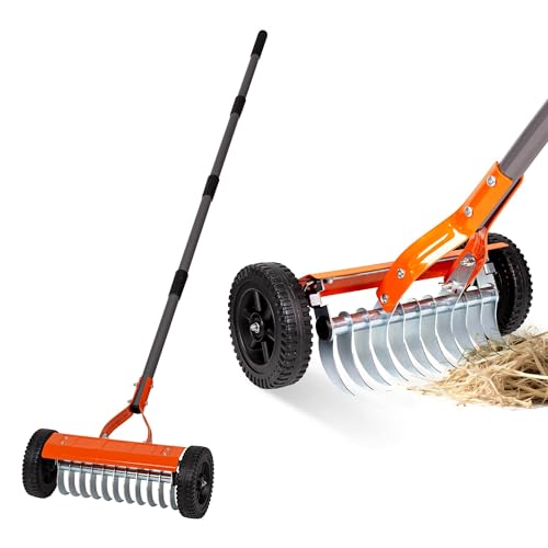 Walensee Dethatching Roller Rake with 76.8 Adjustable Handle Lawn Dethatcher Rake with 2mm Stainless Steel Blades Thatch Remover Soil Aerator & Loosening Tool for Moss Leaves Yard Lawn Care